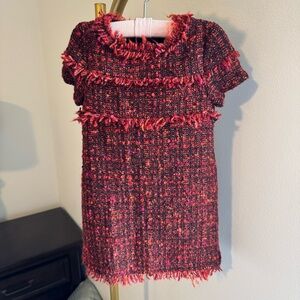 Zara Girls Tweed Button Back Sheath Dress - Wool Blend - Size 4 - Dark Red